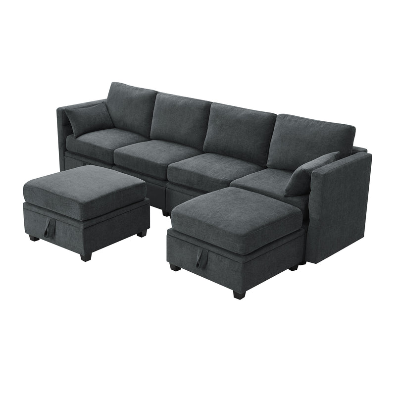 [VIDEO provided] [New] 109*54.7" Chenille Modular Sectional Sofa,U Shaped Couch with Adjustable Armrests and Backrests,6 Seat Reversible Sofa Bed with Storage Seats for Living Room, Apartment,2 Colors