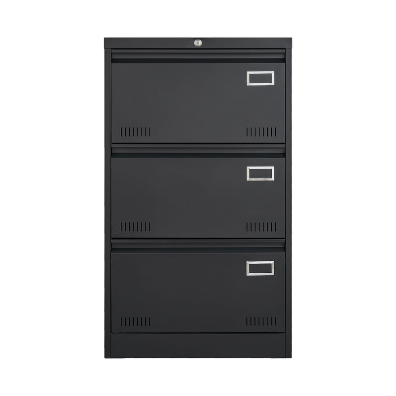 Filing Cabinet Lateral File Cabinet 3 Drawer, Blcak Locking Metal File Cabinets Three Drawer, Office Filing Cabinet With Lock Drawers For Home Office - Black