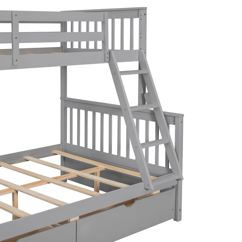 Twin Over Full Bunk Bed With Ladders And Two Storage Drawers