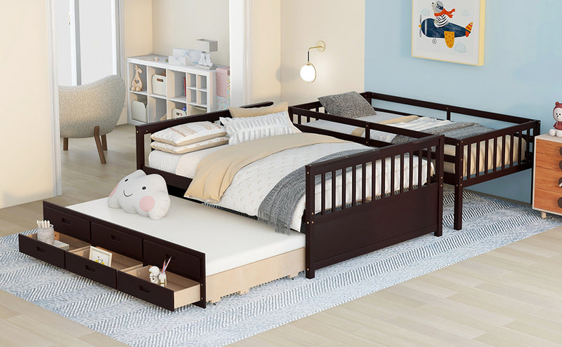 Twin-Over-Full Bunk Bed with Twin size Trundle , Separable Bunk Bed with Drawers for Bedroom - Espresso