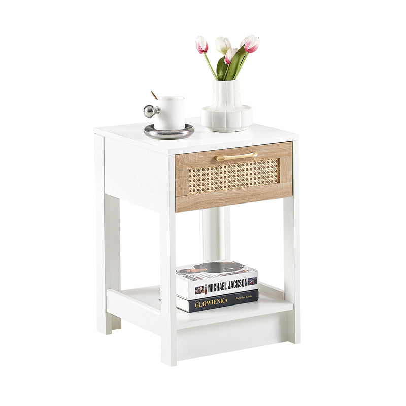 15.75" Rattan End Table With Drawer, Modern Nightstand, Side Table For Living Room, Bedroom