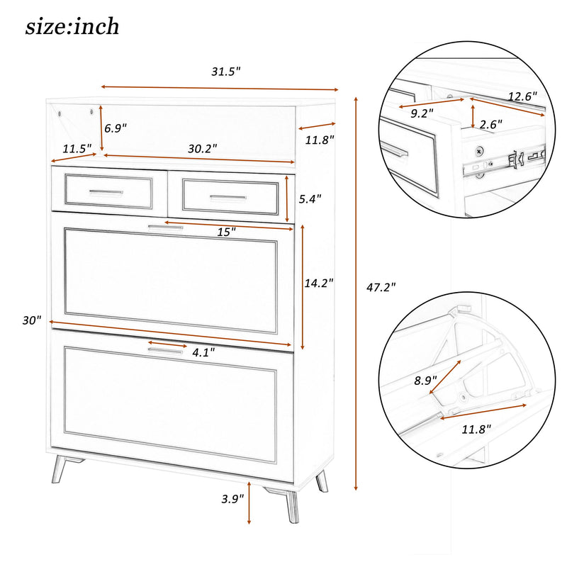 Shoe Cabinet With 2 Flip Drawers, 2 Slide Drawers And 1 Shelf, Modern Free Standing Shoe Rack For Heels, Sneakers, Slippers, Shoe Storage Cabinet For Entryway, Hallway, Living Room