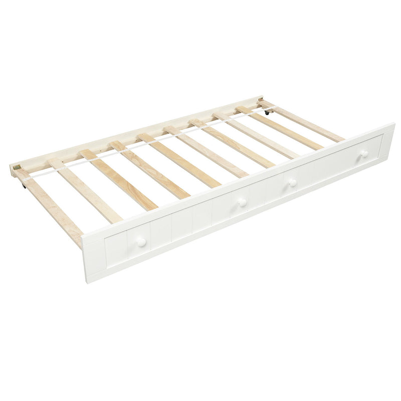 Twin Wooden Daybed With Trundle Bed, Sofa Bed For Bedroom Living Room - White