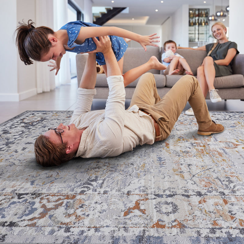 2' x 8' Traditional Non-Shedding Living Room Bedroom Dining Home Office Stylish And Stain Resistant Area Rug - Ivory / Gray