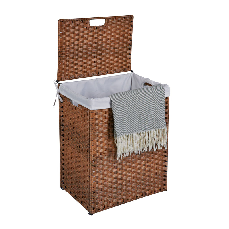 Laundry Hamper With Lid PE Rattan Powder Coating Frame Clothes Hampers With 2 Removable Bags