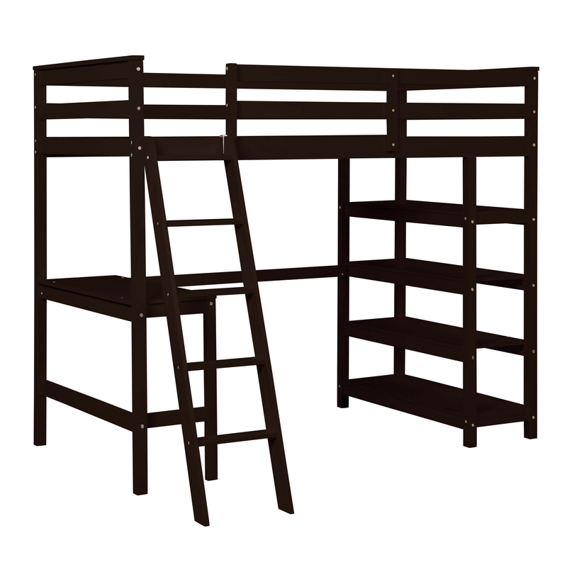 Twin Loft Bed with desk,ladder,shelves , Espresso