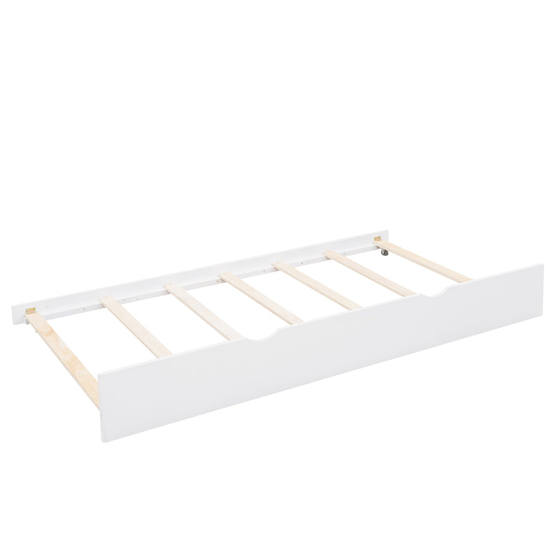 Twin Size Wooden House Bed With Twin Size Trundle, White