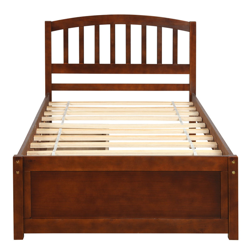 Twin Platform Storage Bed Wood Bed Frame With Two Drawers And Headboard Walnut