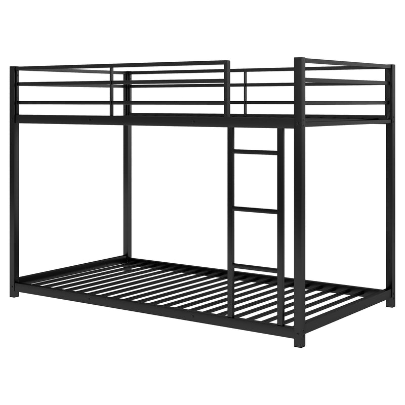 Twin over Twin Metal Bunk Bed, Low Bunk Bed with Ladder, Black(OLD SKU:WF282465AAB)