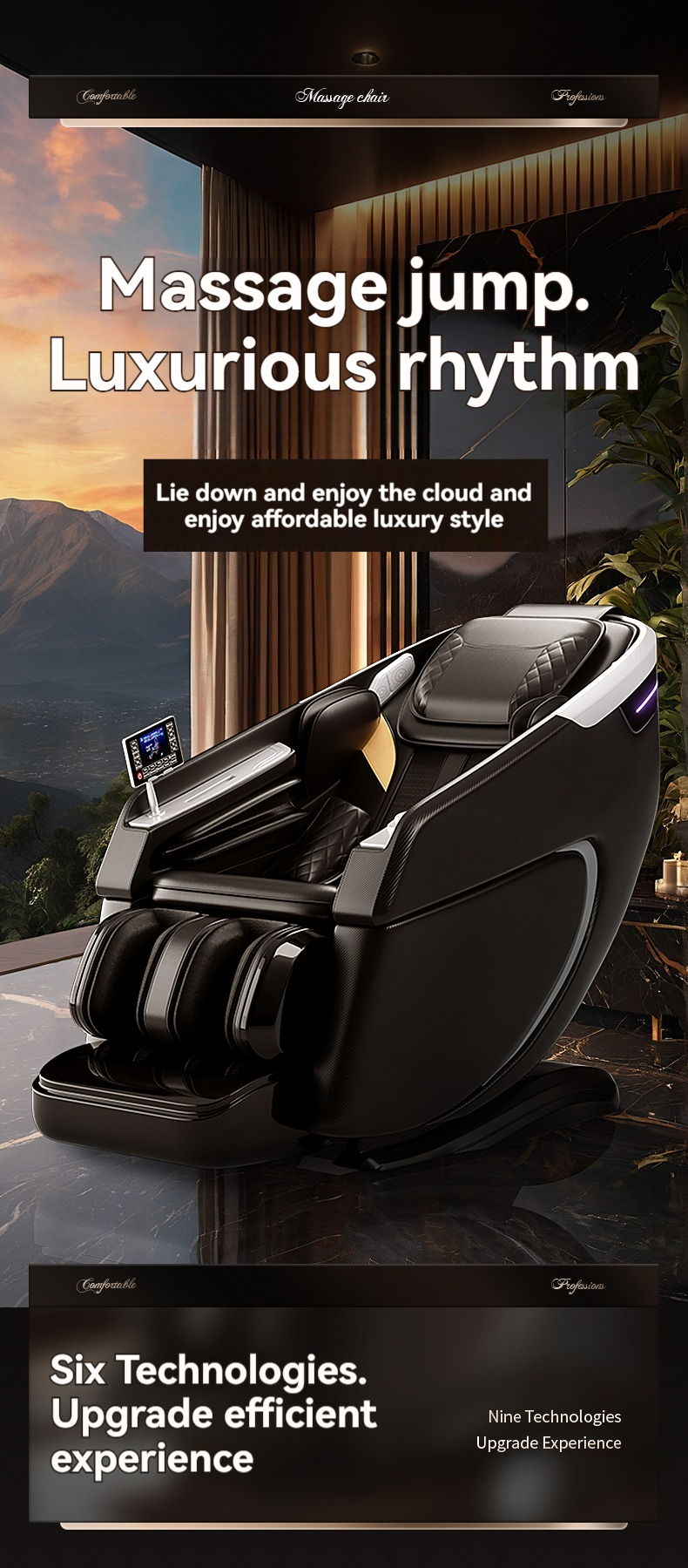 4D Massage Chair, Full Body Recliner Zero Gravity With Sl Track, Wireless Charging, Automatic Body Scan, Human Touch, Heating, Bluetooth, Foot Rollers, Airbags & Extendable Footrest - Black