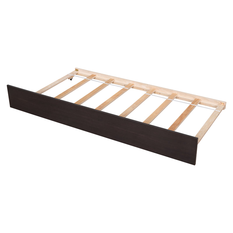 Twin Bed with Trundle, Platform Bed Frame with Headboard and Footboard, for Bedroom Small Living Space,No Box Spring Needed,Espresso(Old SKU:W50440557)