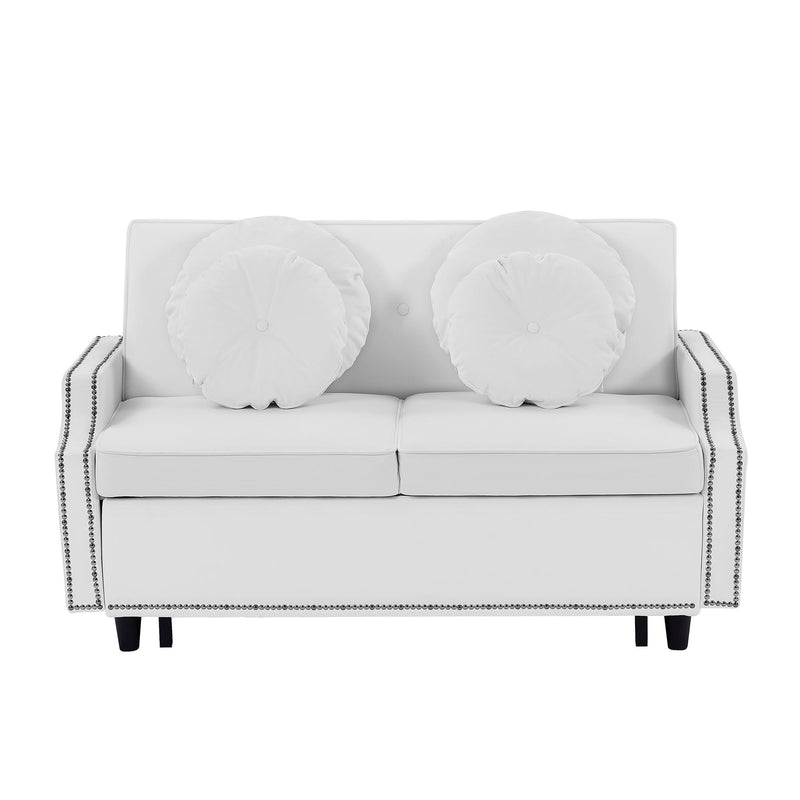 Multiple Adjustable Positions Sofa Bed Stylish Sofa Bed With A Button Tufted Backrest, Two USB Ports And Four Floral Lumbar Pillows For Living Room, Bedroom, Or Small Space