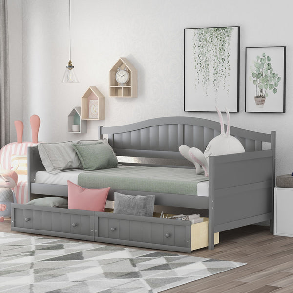 Twin Wooden Daybed With 2 Drawers, Sofa Bed For Bedroom Living Room, No Box Spring Needed - Gray