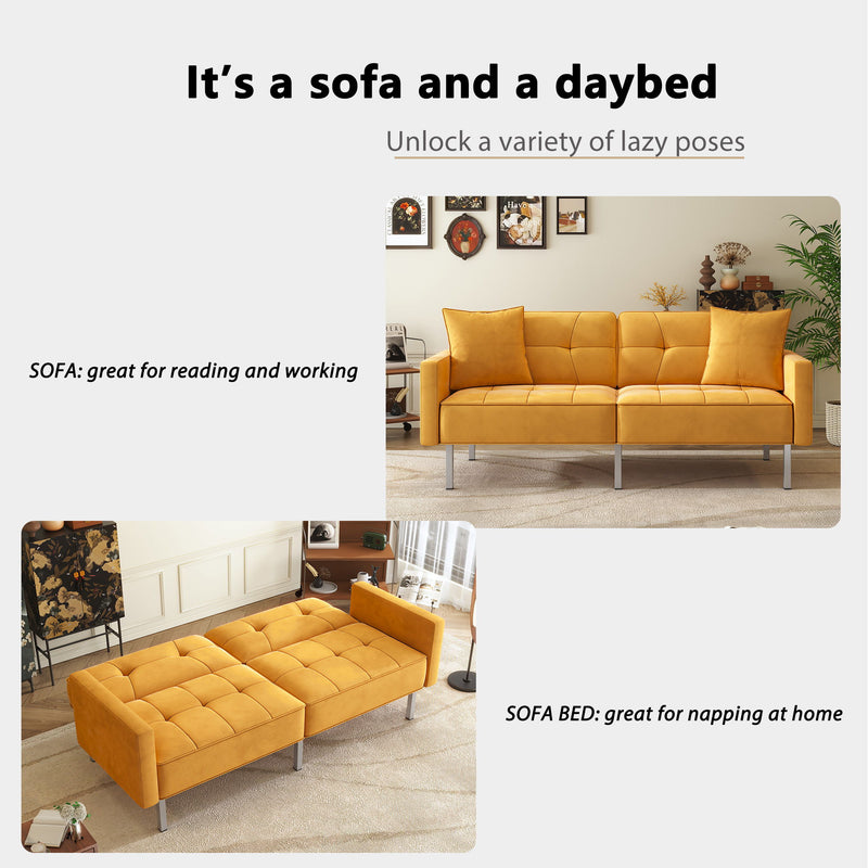 Linen Upholstered Modern Convertible Folding Futon Sofa Bed For Compact Living Space, Apartment, Dorm