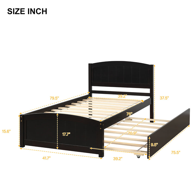 Twin Size Platform Bed With Trundle - Espresso