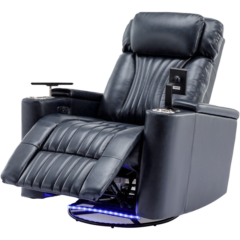 270 Degree Power Swivel Recliner, Home Theater Seating With Hidden Arm Storage And LED Light Strip, Cup Holder, 360 Degree Swivel Tray Table, And Cell Phone Holder, Soft Living Room Chair