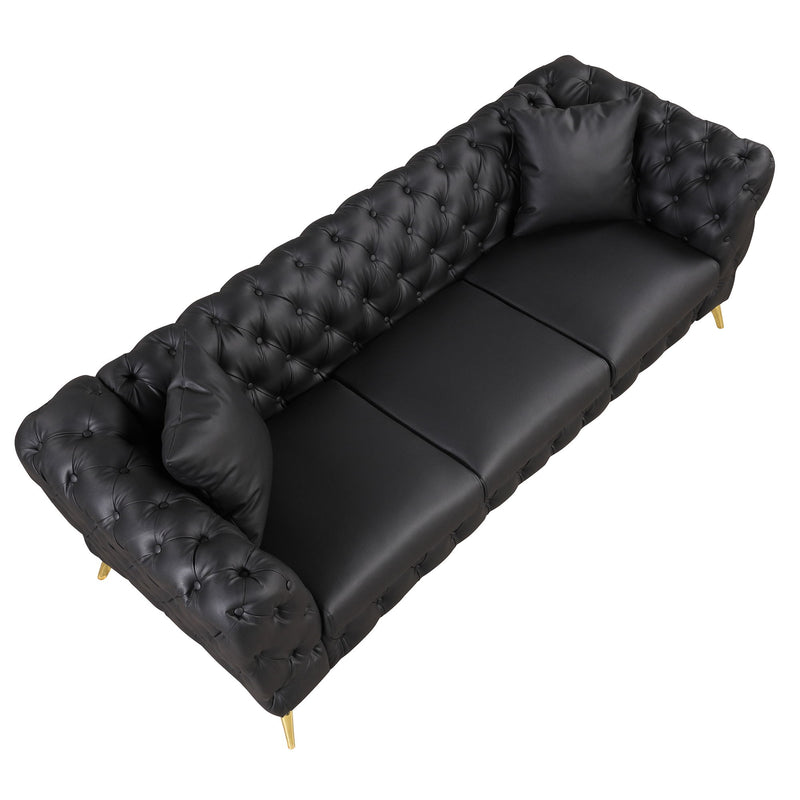 Modern 3 Piece Sofa Sets With Sturdy Metal Legs, Button Tufted Back, PU Upholstered Couches Sets Including Three Seat Sofa, Loveseat And Single Chair For Living Room Furniture Set - Black