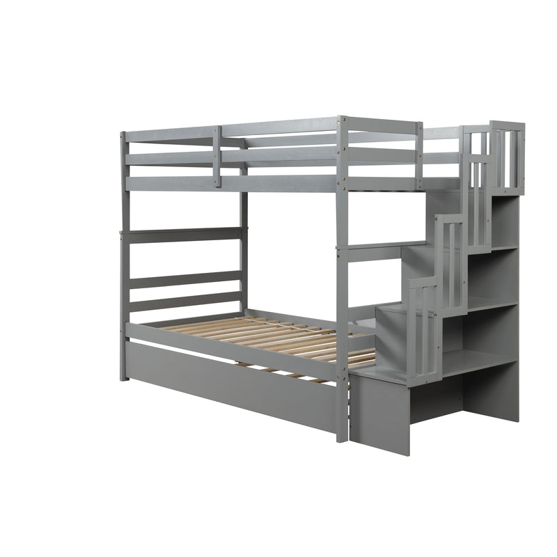 Bunk Beds Twin Over Twin Stairway Storage Function - Gray