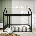 Twin Size Metal Bed House Bed Frame With Fence, For Kids, Teens, Girls, Boys