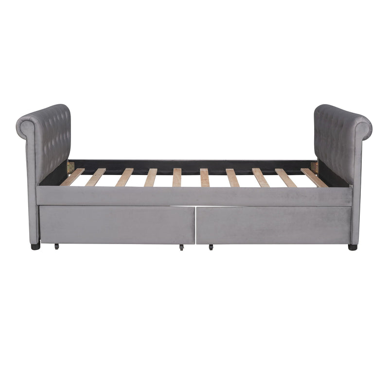 Upholstered Daybed With Drawers, Wood Slat Support