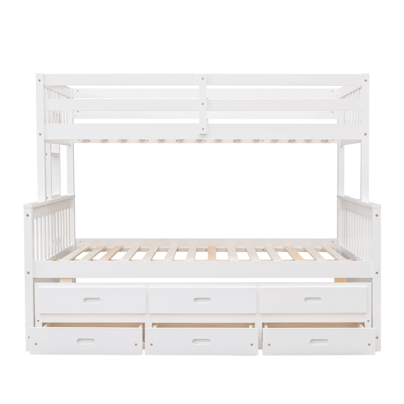 Twin-Over-Full Bunk Bed with Twin size Trundle , Separable Bunk Bed with Drawers for Bedroom - White