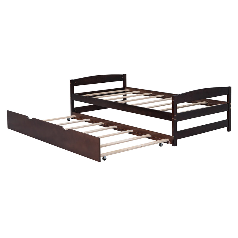 Twin Size Platform Bed with Twin Size Trundle, Espresso