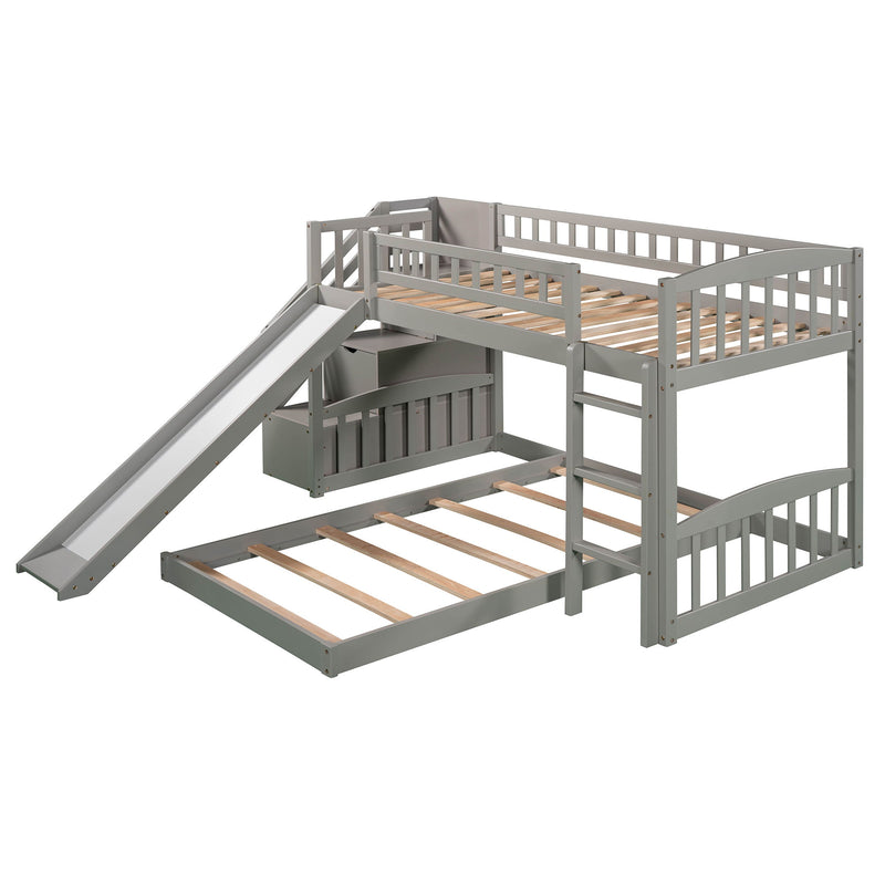 Twin Over Twin Stairway Bunk Bed With Two Drawers And Slide