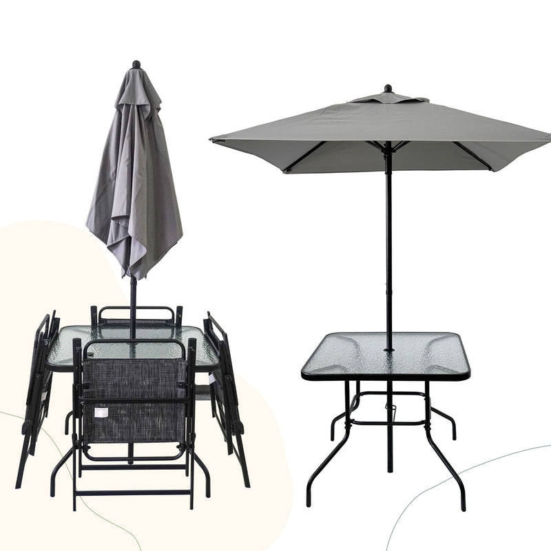 Outdoor Patio Dining Set For 4 People, Metal Patio Furniture Table And Chair Set With Umbrella - Black