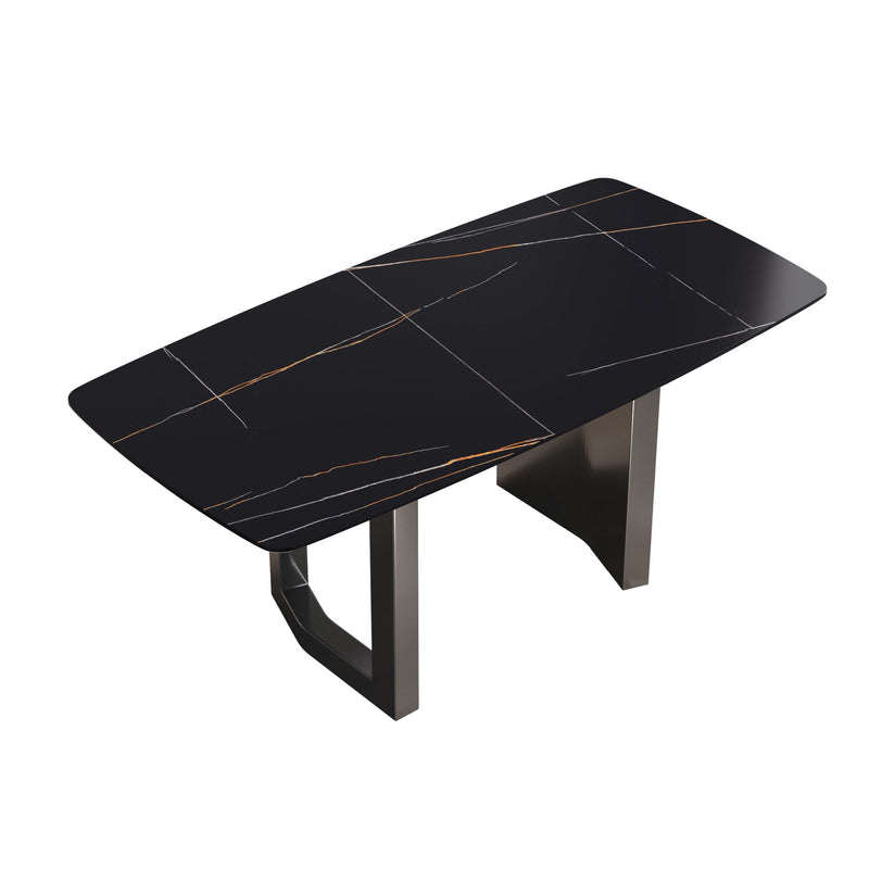 Modern Artificial Stone Dining Table, Can Accommodate 6-8 People - Black