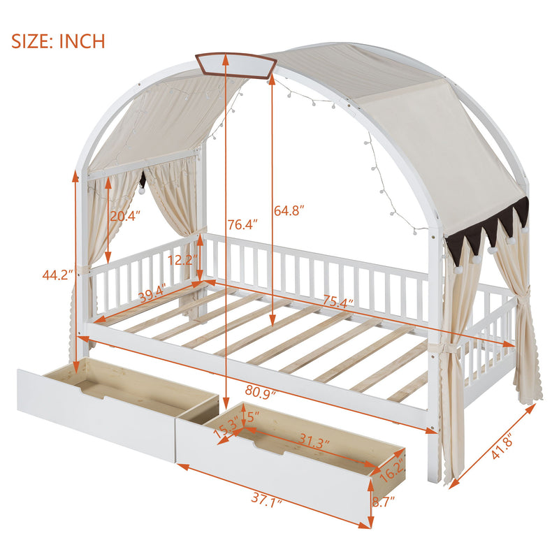 Bed With Arched Roof And 2 Drawers