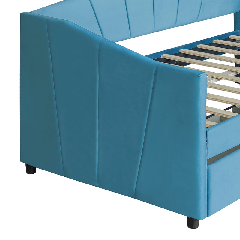 Upholstered daybed Twin Size with Two Drawers and Wood Slat  ,Blue