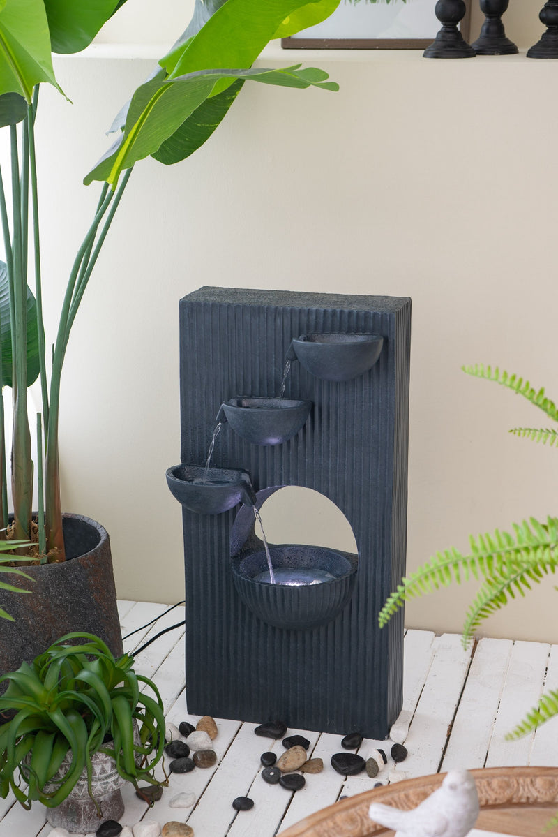 Decorative 4 Tier Minimalist Water Fountain With Light For Indoor Outdoor - Black