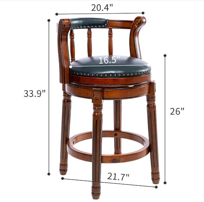 Swivel Cow Top Leather Wooden Bar Stool, 360 Degree Swivel Bar Height Chair With Backs For Home Kitchen Counter