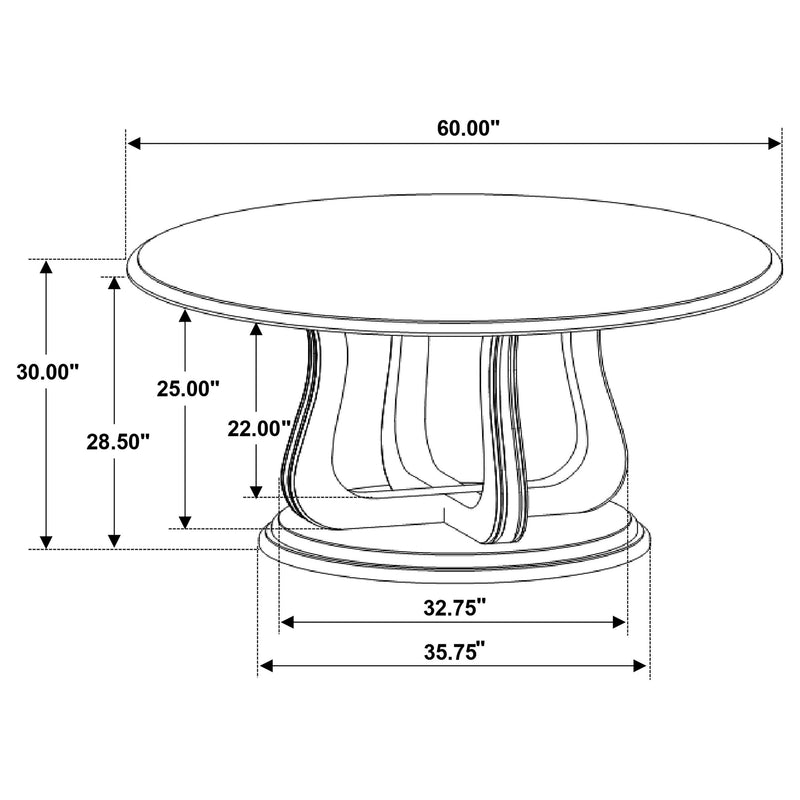 Trofello - Round Dining Table With Curved Pedestal Base - White Washed