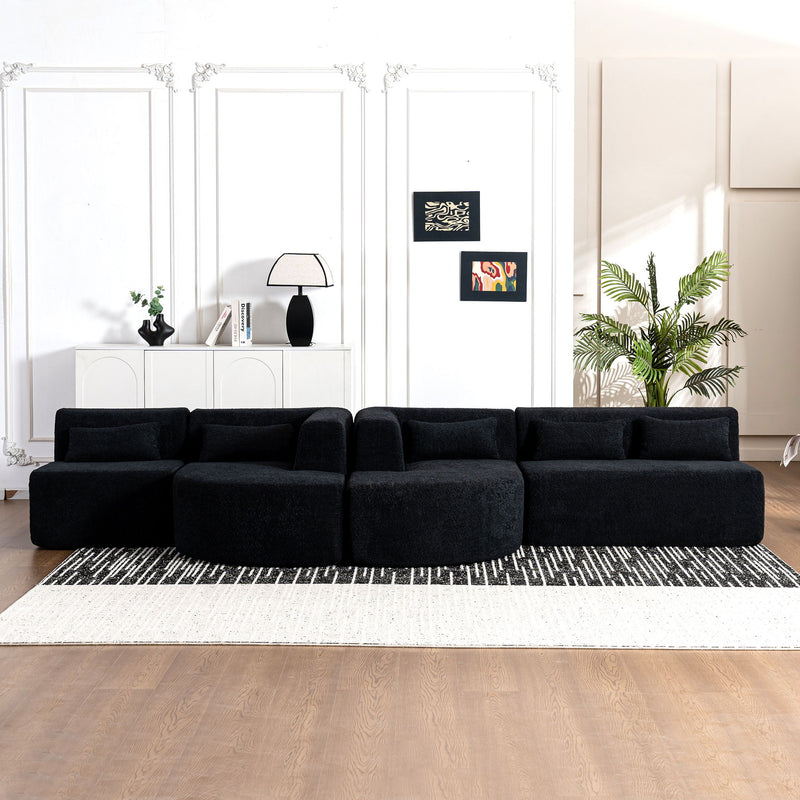 Upholstered Sofa Free Combined Sofa Couch With Two Chaise Lounge And Five Back Pillows For Living Room - Black