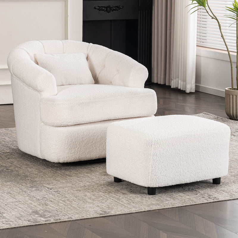 Swivel Chair With Ottoman, Modern Luxury Velvet Swivel Accent Chair, Comfy Round Armchair, Single Sofa Armchair With Lounge Seat For Bedroom / Office / Reading Spaces