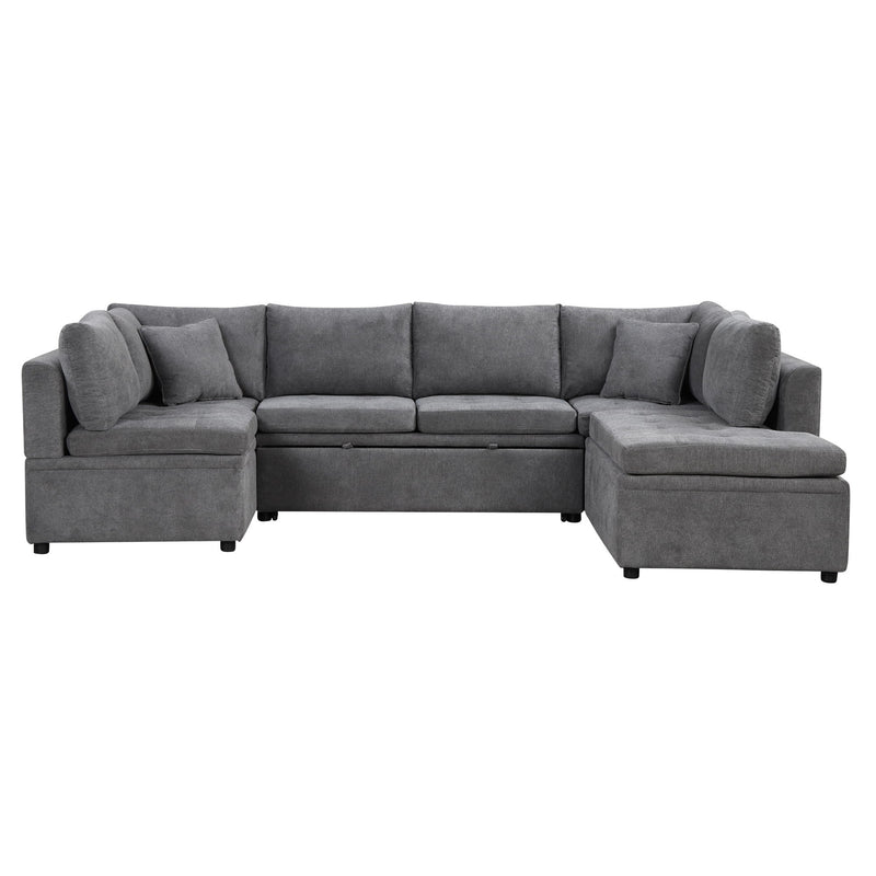 Oversized Sectional Sofa U-Shaped Sofa Couch Pull-Out Sofa Bed With Two Throw Pillows For Living Room