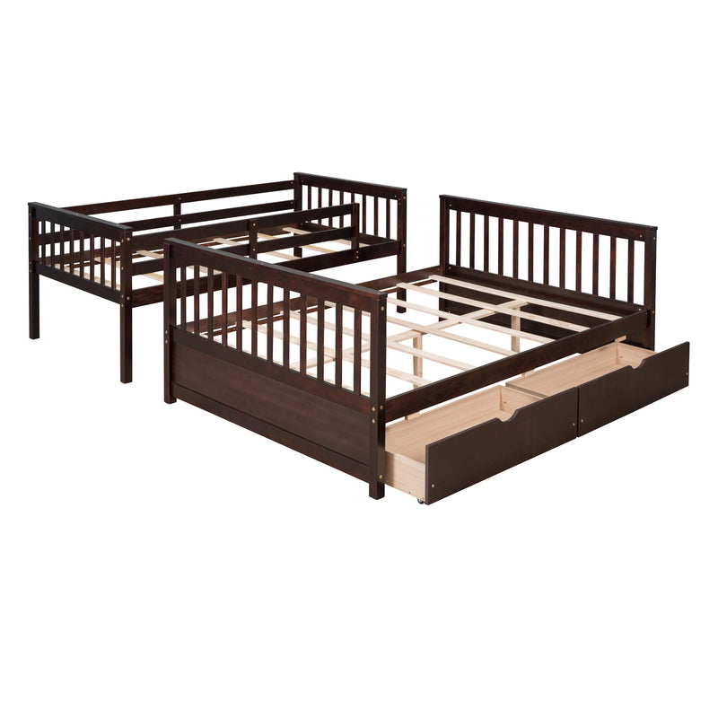 Twin-Over-Full Bunk Bed with Ladders and Two Storage Drawers(Espresso)( old sku:LT000165AAP）