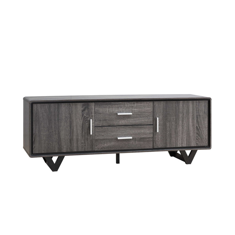 Modern Wooden 60" TV Stand With Two Center Drawers, Two Storage Cabinets - Distressed Grey & Black
