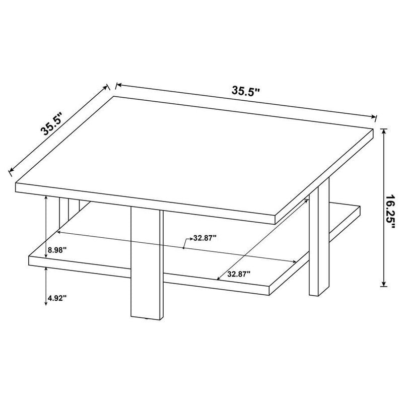 Dawn - Square Engineered Wood Coffee Table With Shelf - Mango