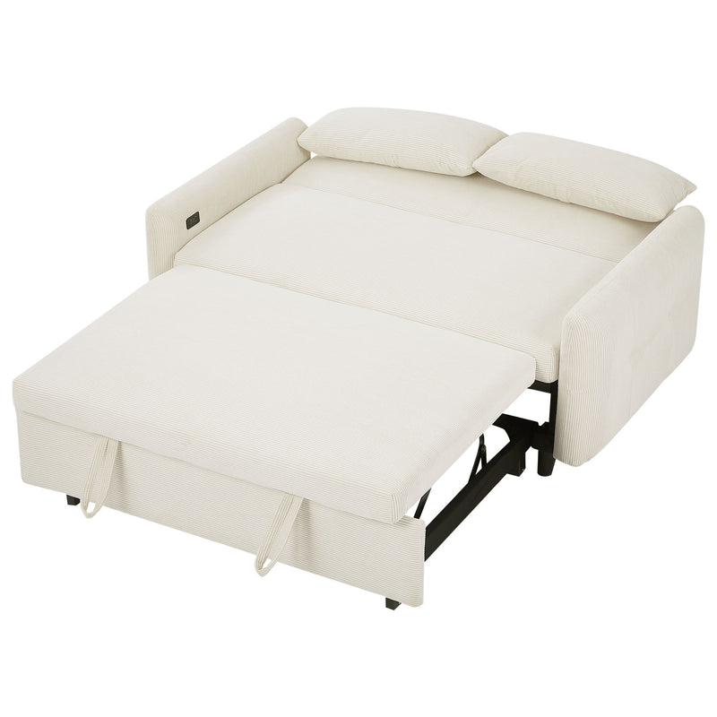 Pull-Out Sofa Bed Convertible Couch 2 Seat Loveseat Sofa Modern Sleeper Sofa With Two Throw Pillows And USB Ports For Living Room