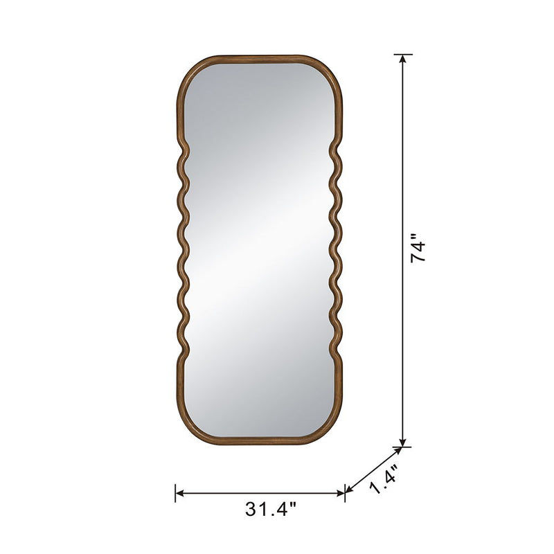 Oversized Wooden Floor Mirror With Unique Frame - Brown