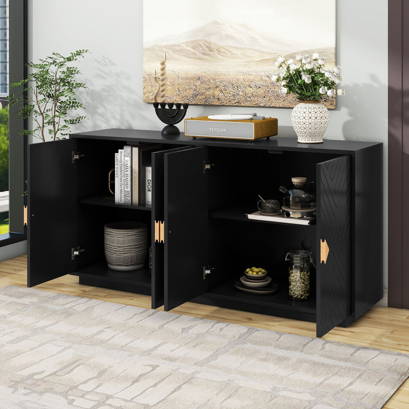 Modern Functional Large Storage Space Sideboard With Wooden Triangular Handles And Adjustable Shelves For Living Room And Dining Room