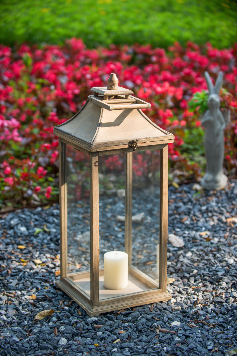 Wooden Candle Lantern Decorative, Hurricane Lantern Holder Decor For Indoor Outdoor, Home Garden Wedding (Set of 2) - Ivory