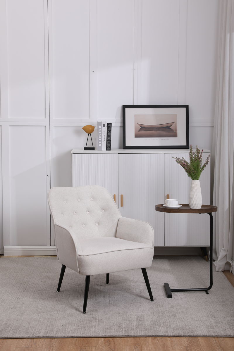 Modern Mid-Century Chair Linen Sherpa Armchair