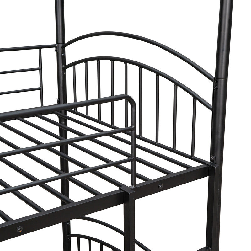 Twin Over Twin Metal Bunk Bed With Slide,Kids House Bed Black+Red