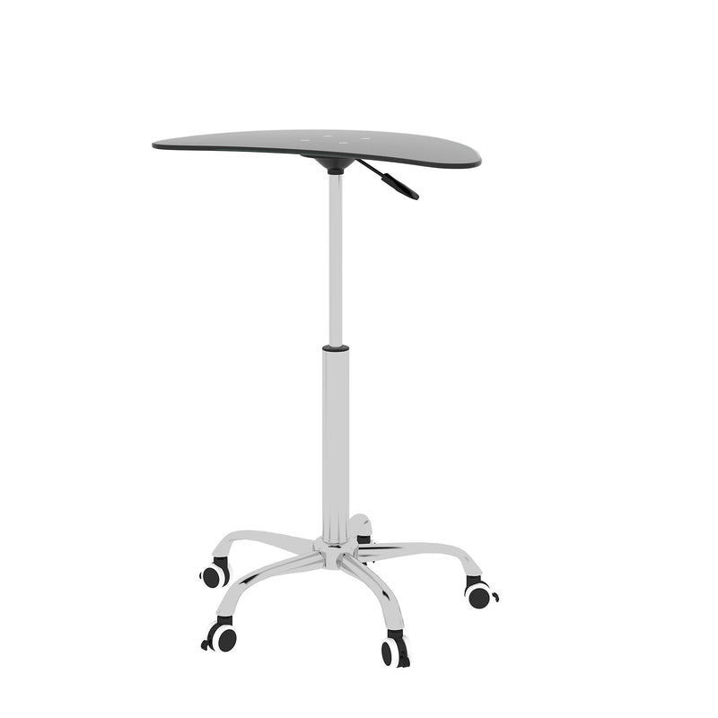 Adjustable Height Black Tempered Glass Table Desk Table With Lockable Wheels