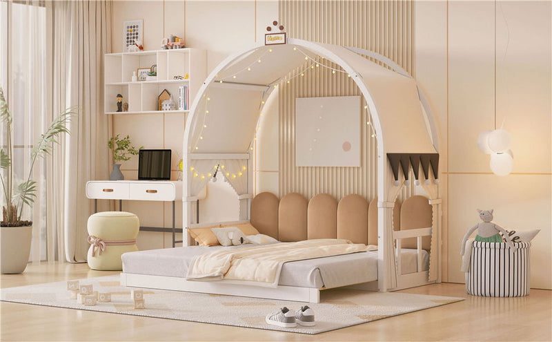 Extended Bed With Arched Roof And Trundle