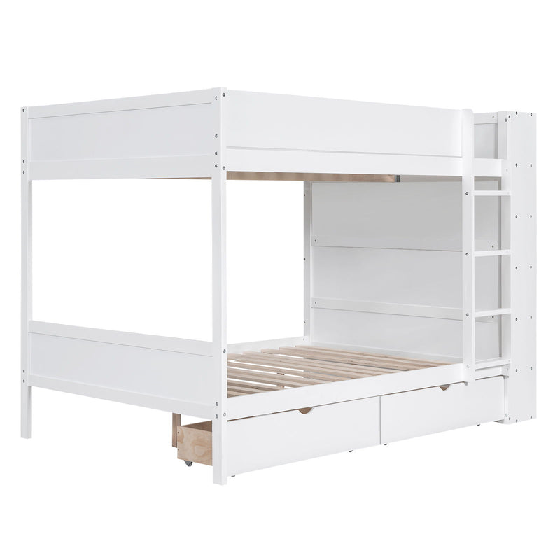 Full Over Full Bunk Bed With 2 Drawers And Multi - Layer Cabinet