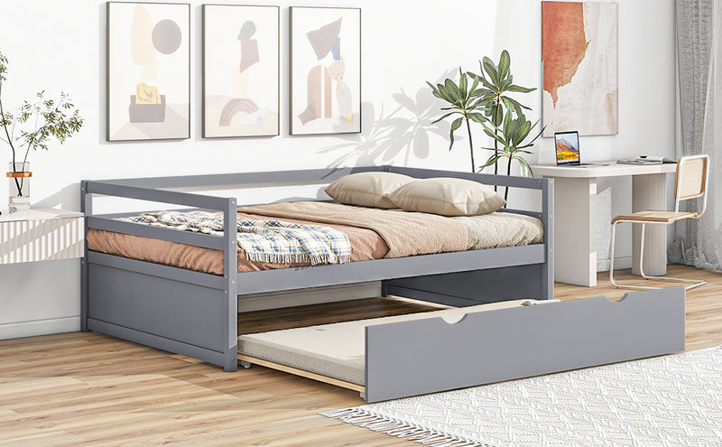 Twin Size Wood Daybed with Twin Size Trundle, Gray